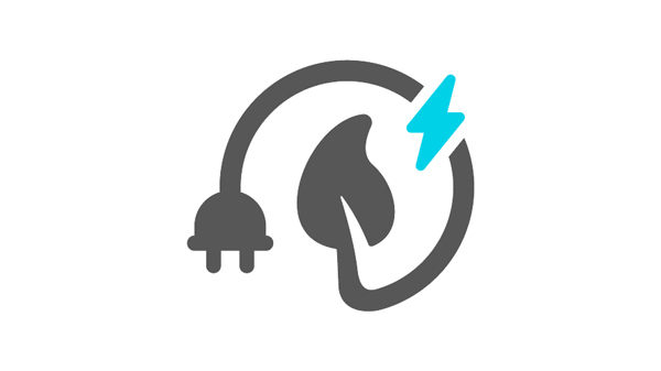 power symbol with plug and leaf representing sustainable energy solutions for three key applications