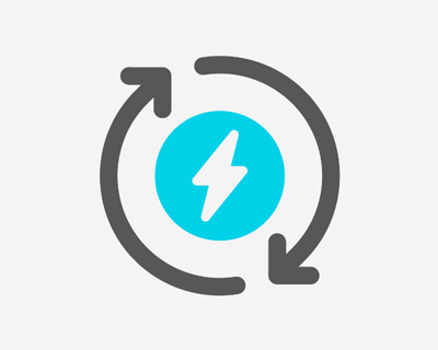 graphic representation of a blue circular icon with arrows surrounding a lightning bolt symbol representing energy conversion or renewal seven key concepts of energy
