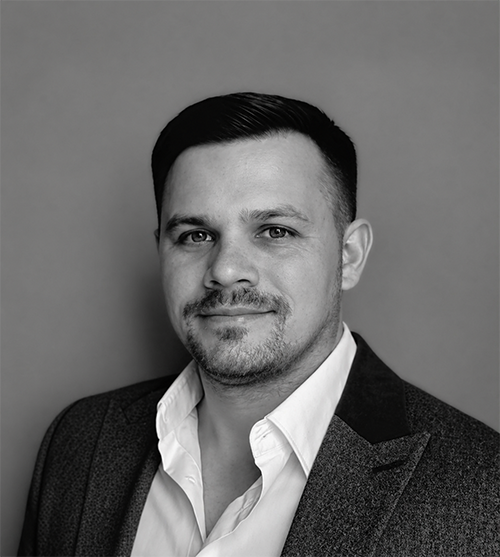 Black and white photo portrait of Bryan Meyer